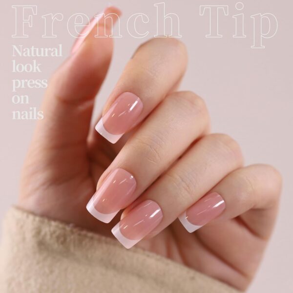 Limited time deal 15% off Full Cover Fake Nails, Pearl Gloss French Tips - Image 3